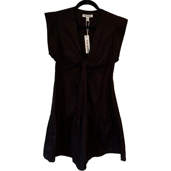 Steve Madden Cotton Poplin V-Neck Tiered Minidress Black Women's Medium NWT - Picture 7 of 7